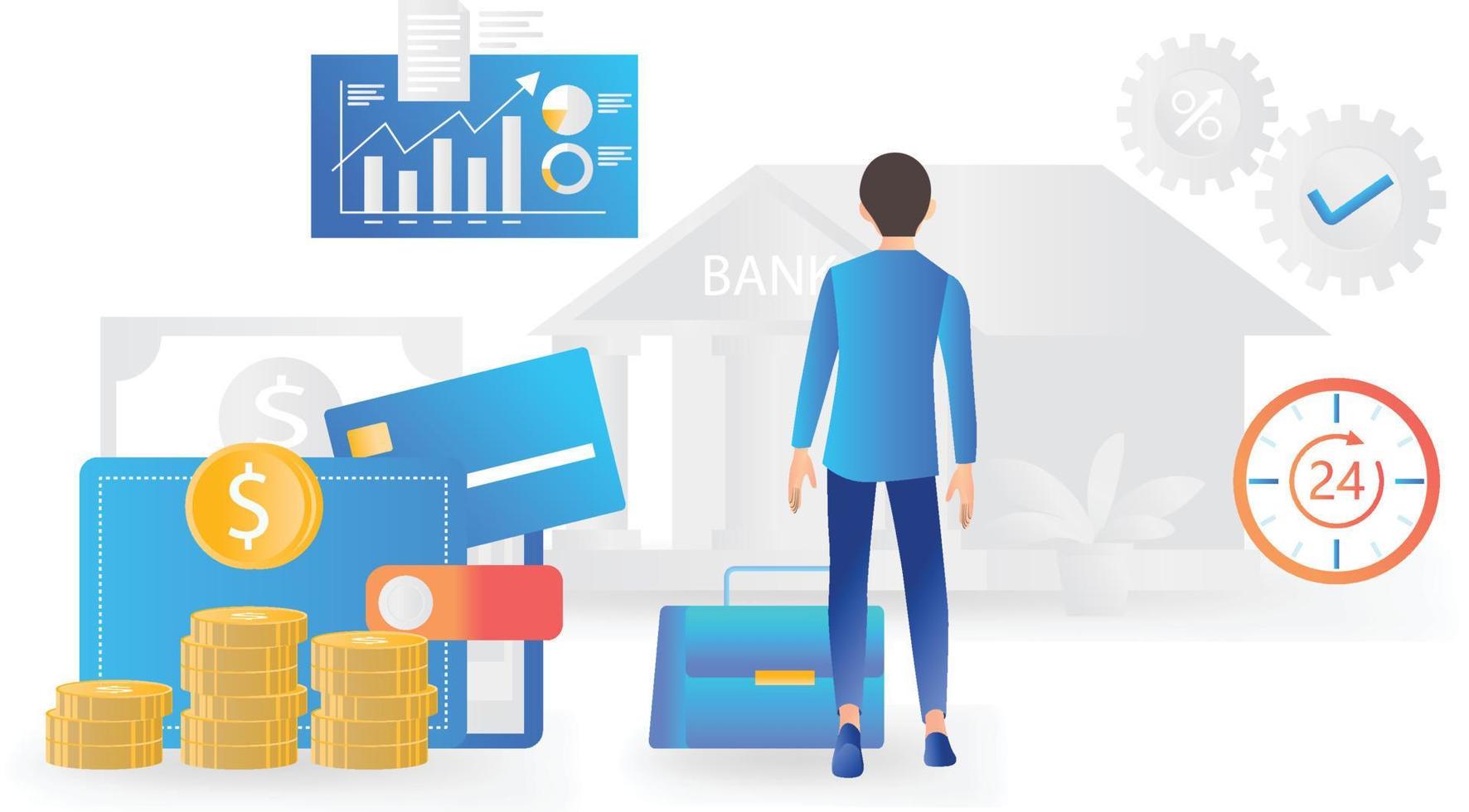 Flat style illustration of finance and banking with ATM vector