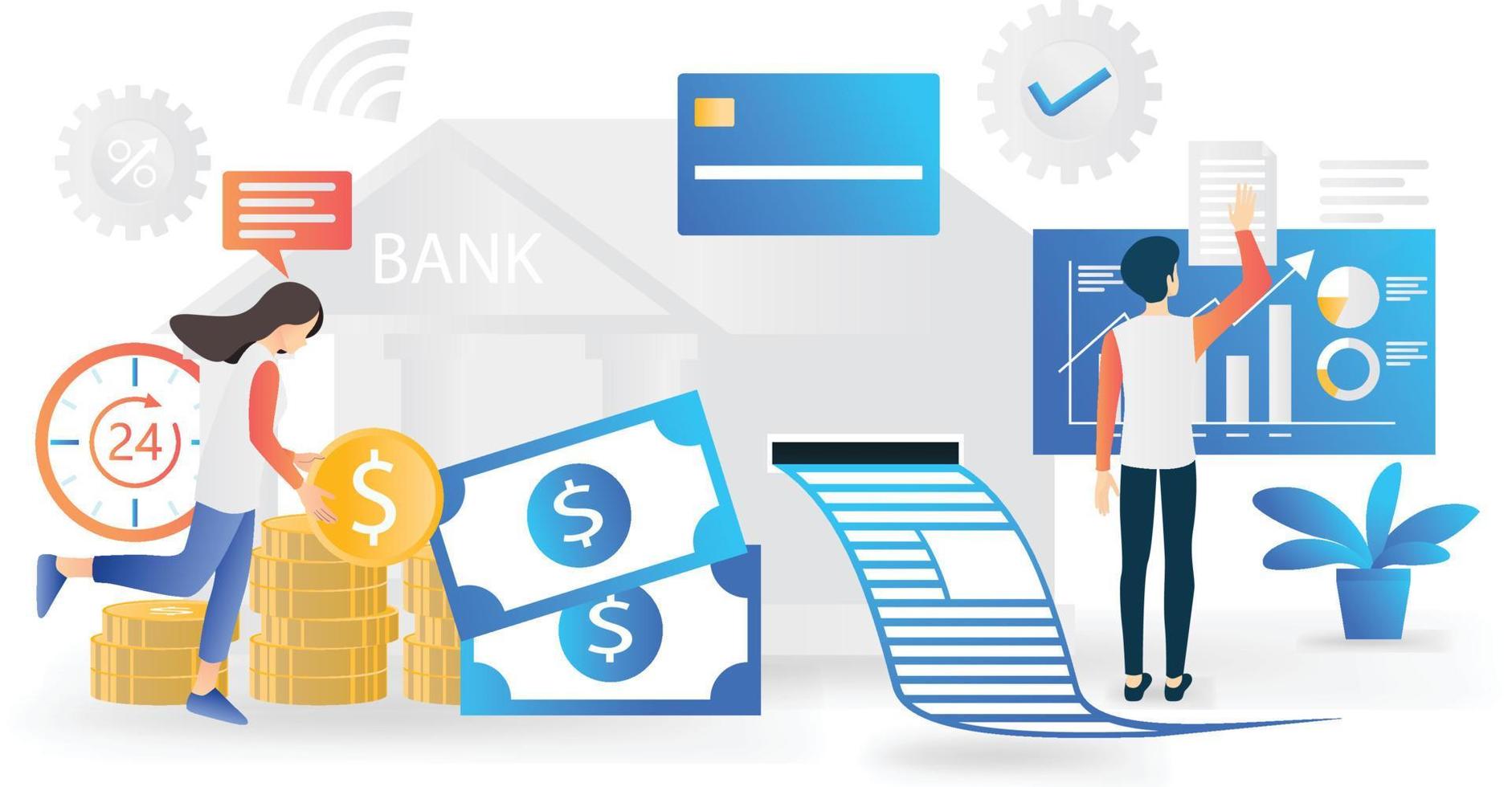 Flat style illustration of finance and banking with ATM vector