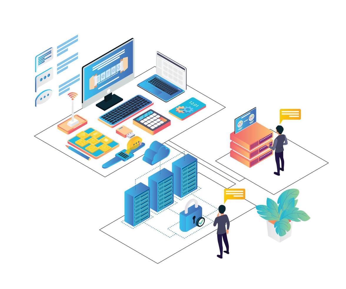 Cloud storage isometric style illustration with big server vector