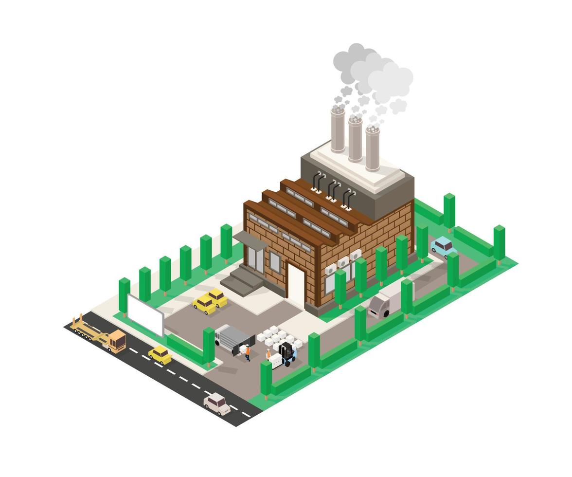 Illustration of factory building near highway isometric style vector