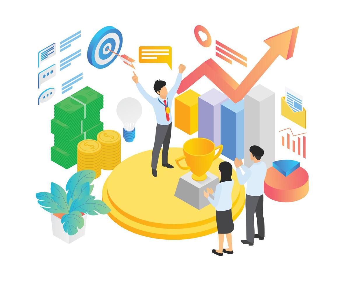 Isometric style illustration of a winner in business achievement vector