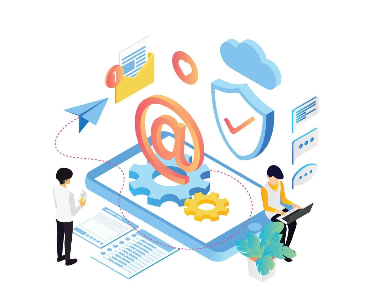 Isometric style smartphone app security illustration vector