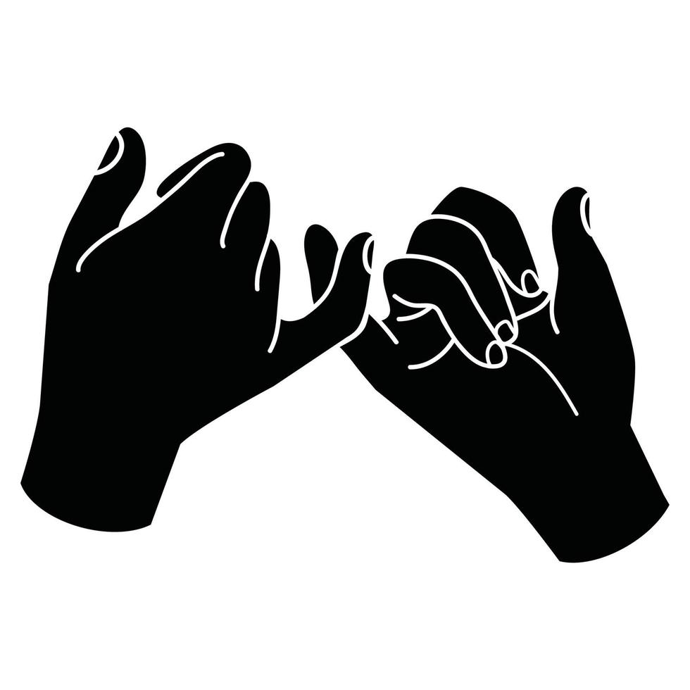 black hands making a promise outline sign vector