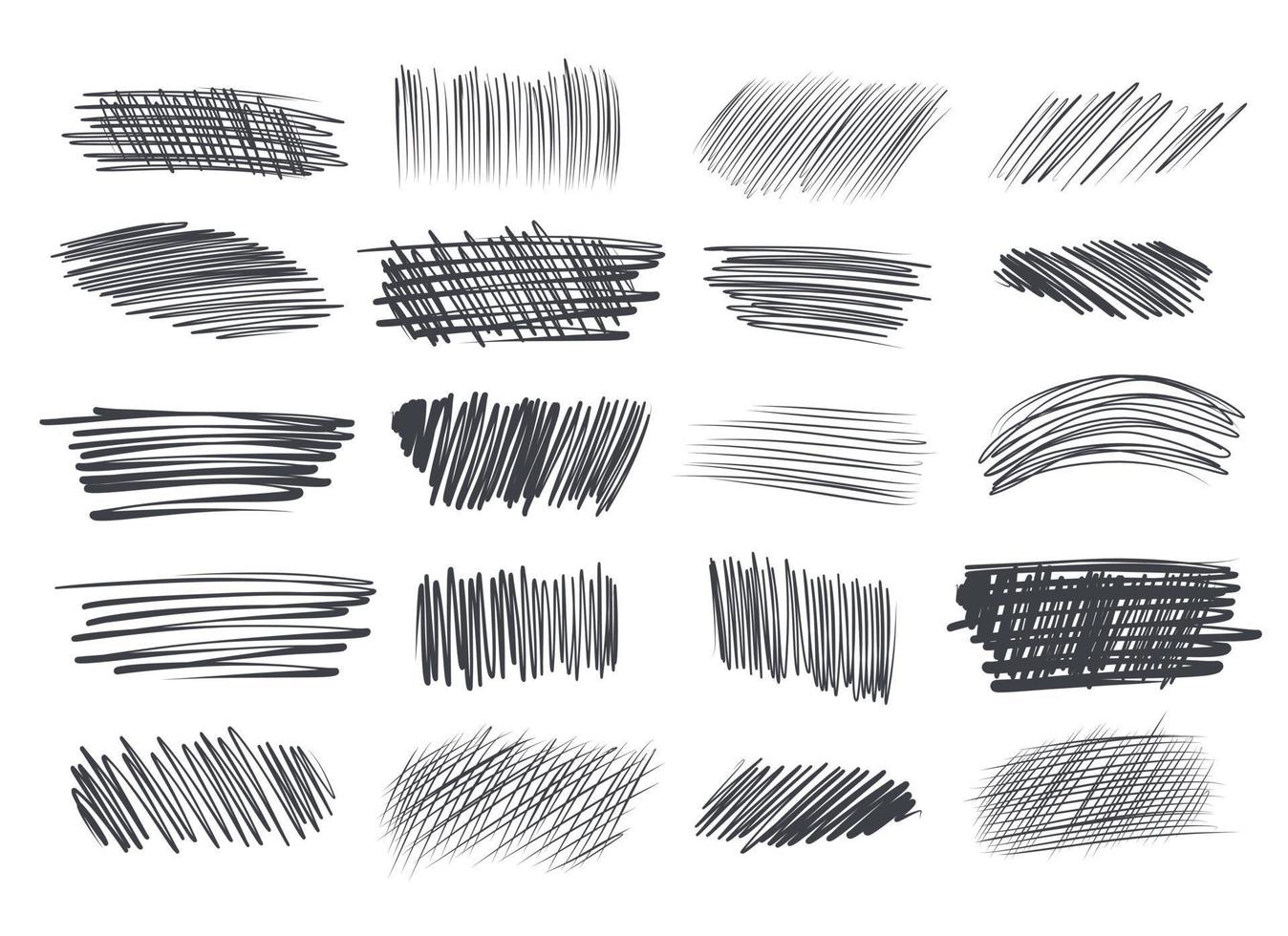 Set of pencil strokes. 20 hand-drawn design elements. vector