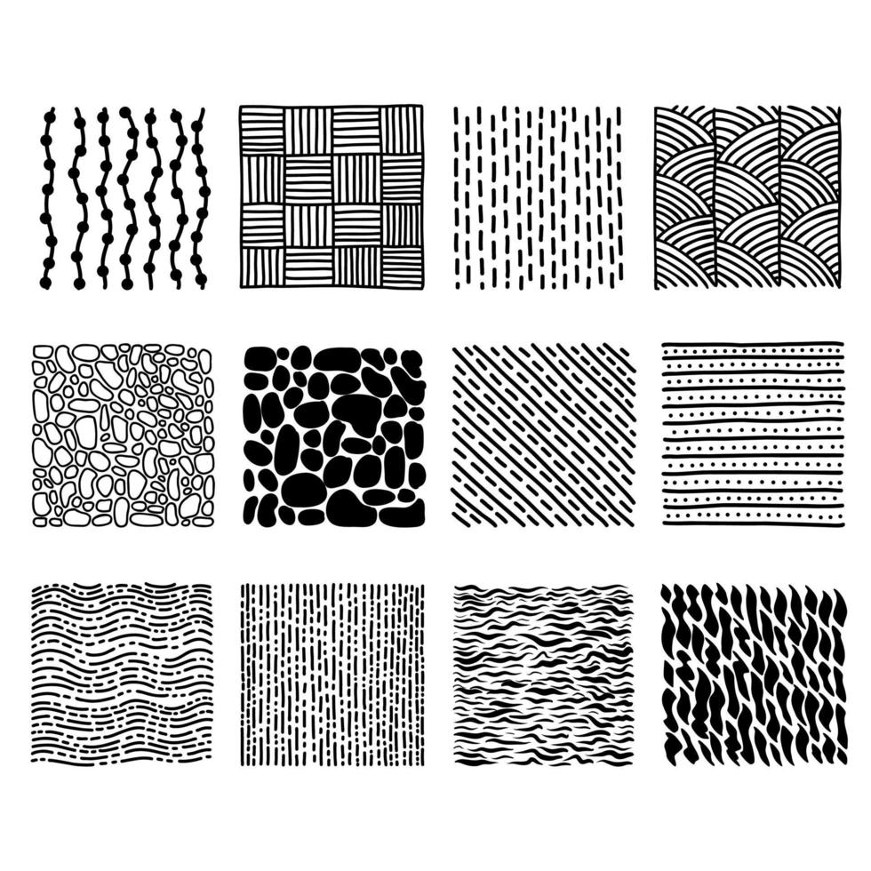 Collection of textures. Backgrounds in a hand-drawn style with lines, spots, dots vector