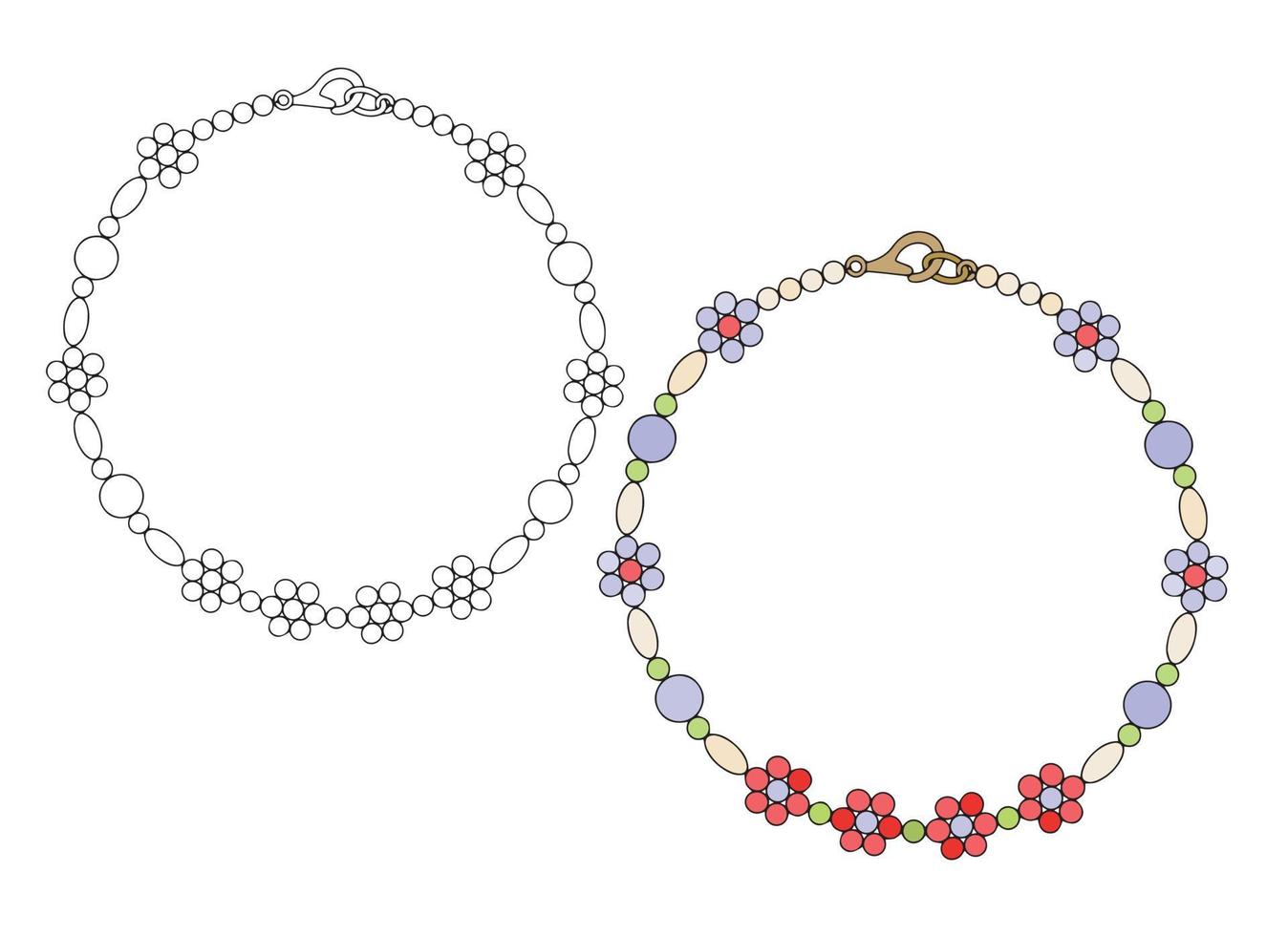 Handmade bracelet made of multicolored beads. Beading vector