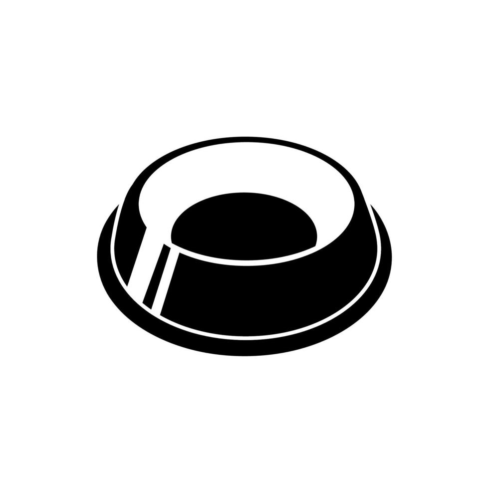 Bowl for dog pet in simple style, vector illustration. Animal bowl silhouette for print and design. Isolated black element on white background. Graphic icon, symbol food pet