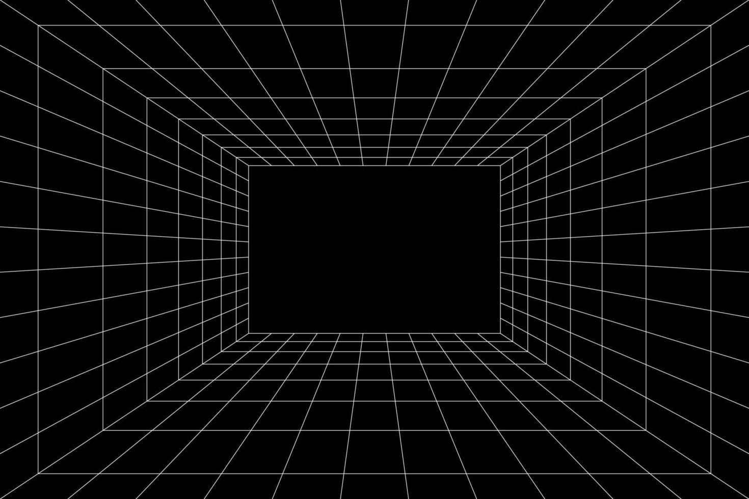 Grid room in perspective, vector illustration in 3d style. Indoor wireframe from white lines, template interior square, digital empty box. Abstract geometric design background