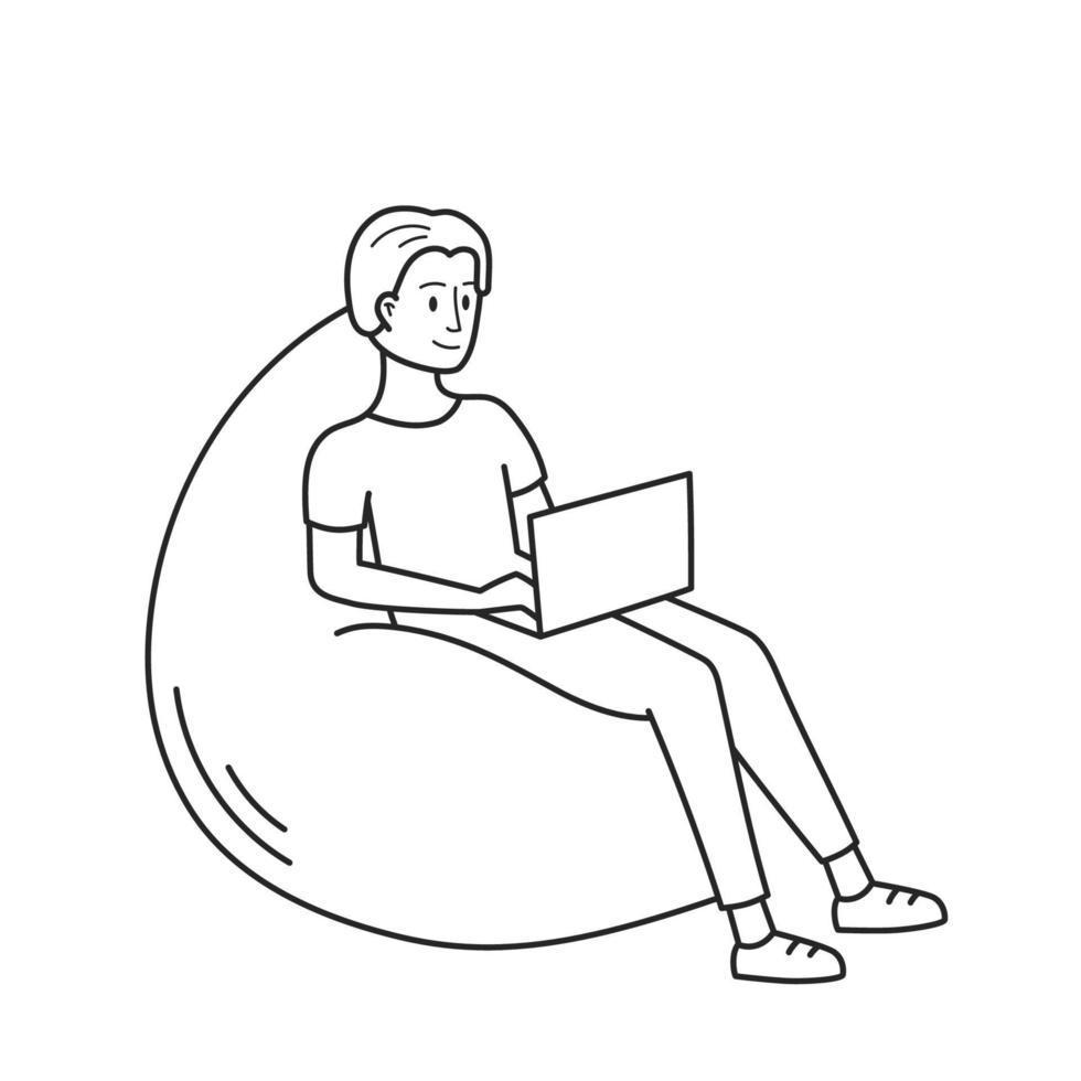 Comfortable and cozy chair for work and leisure at home. The outline of the icon drawn by hand. Vector illustration, isolated elements on a white background