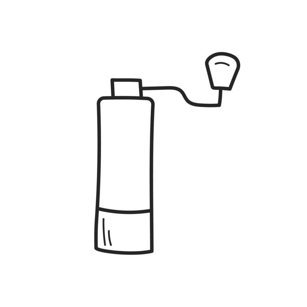 Modern Manual Coffee Grinder in the doodle style. The outline drawn by hand. Vector illustration, isolated elements on a white background