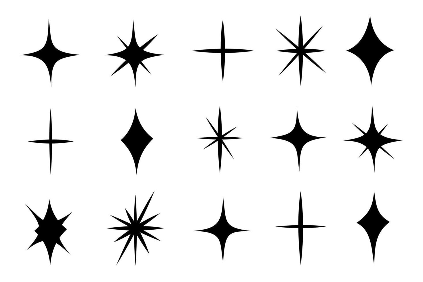 icono de conjunto de estrellas brillantes en estilo simple, ilustración vectorial. efecto brillante y brillante para el diseño. silueta colección estrella símbolo aislado para la decoración. estrella de forma simple negra sobre fondo blanco vector