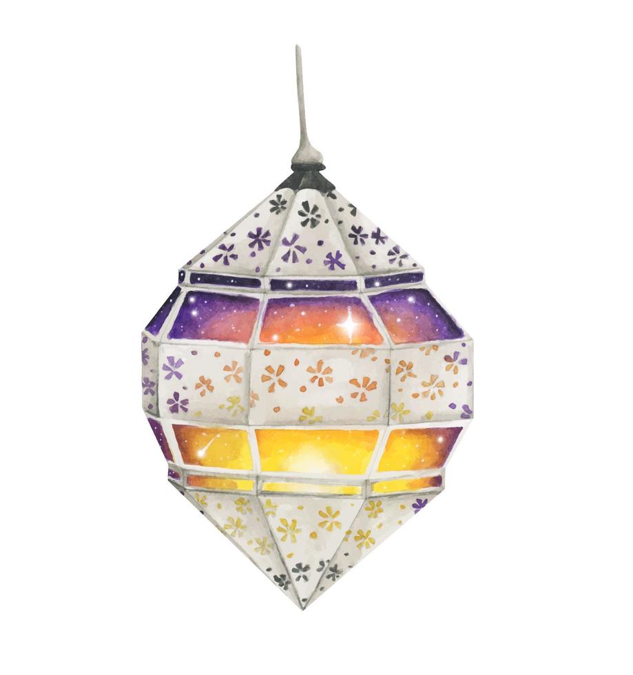 Traditional arabian lantern. Watercolor illustration. vector