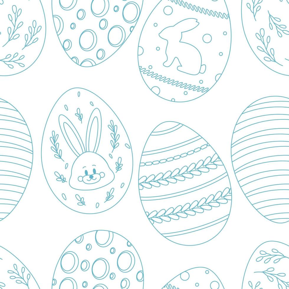 Easter egg pattern in doodle style. Happy Easter banner. Trendy Easter design, hand-painted strokes, dots, eggs, bunny ears, in pastel colors. vector