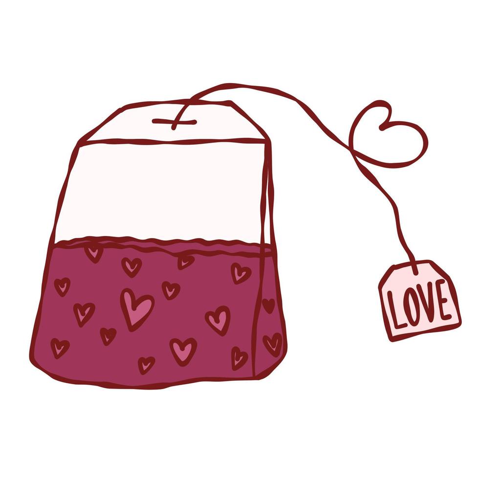 té rojo con cartel de amor. pegatina del día de san valentín. ilustración vectorial dibujada a mano. vector