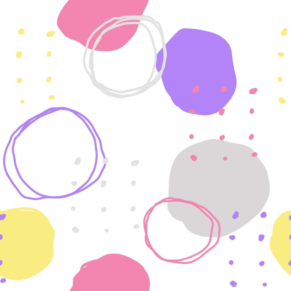 Hand drawn abstract geometric seamless modern colorful pattern. Cute vector collection yellow, white, purple doodle for paper, fabric, book, kitchen, children.