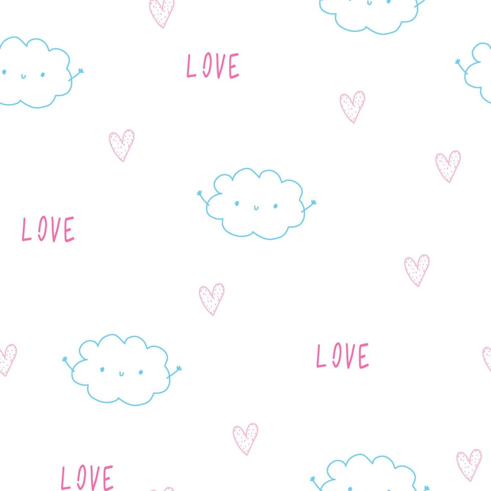 Little cute in love pastel colors clouds with hearts. Happy Valentine's Day. Pattern and scrapbooking paper. vector