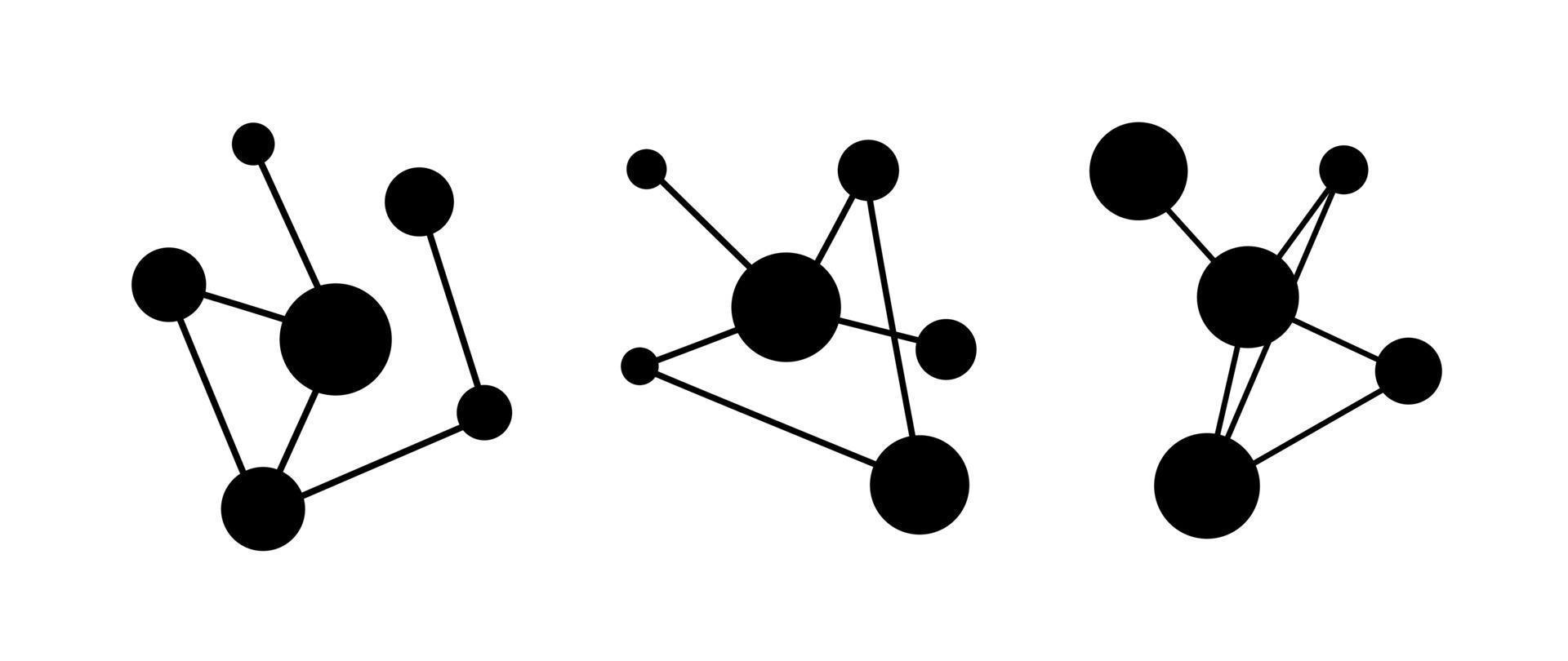 conexión de silueta de molécula o datos de gráfico de red en blanco y negro para resumen de ilustración de vector de negocio o química