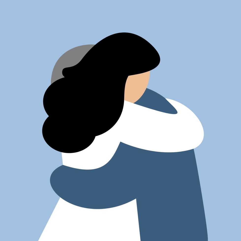 people hug. girl hugging boyfriend - square illustration in flat style. concept - parting, meeting. embrace vector