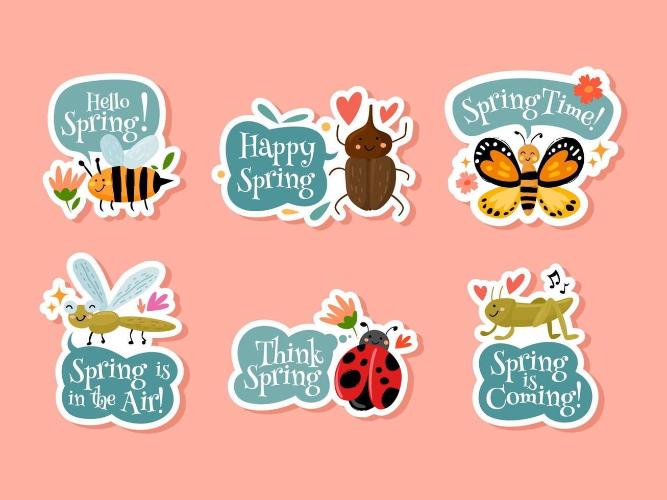 Spring Insects Sticker Set vector