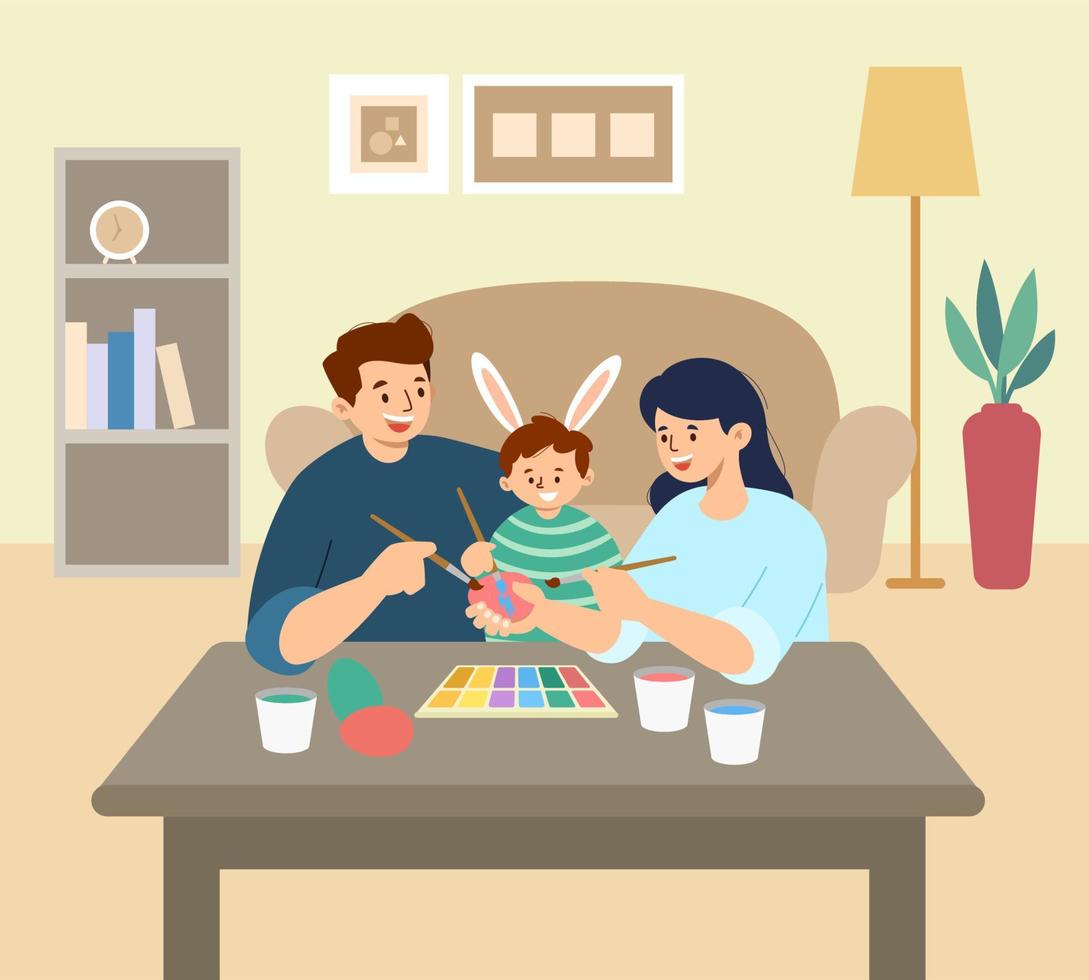 Family Easter Egg Decorating vector