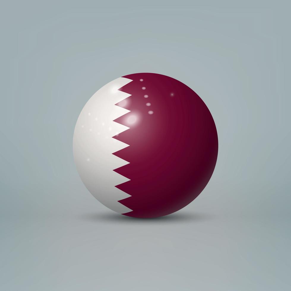 Bola o esfera de plástico brillante realista en 3d con bandera de qatar vector