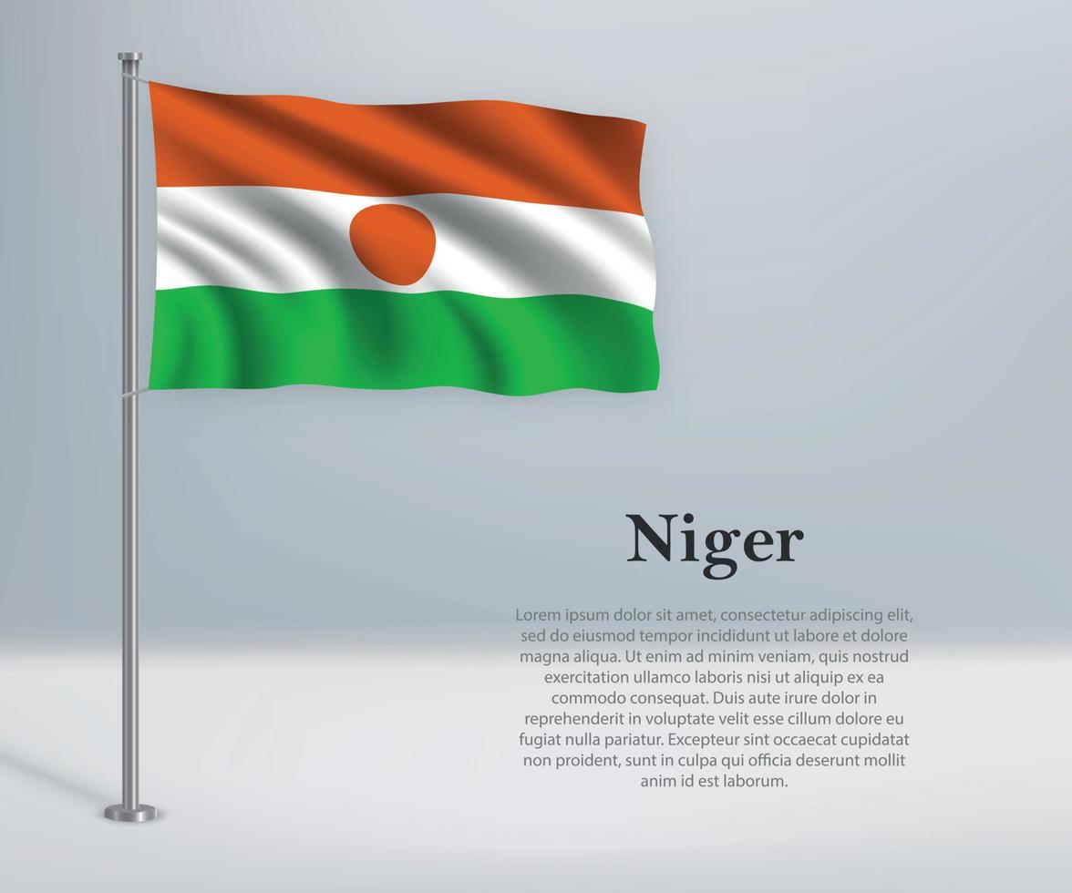 Waving flag of Niger on flagpole. Template for independence day vector