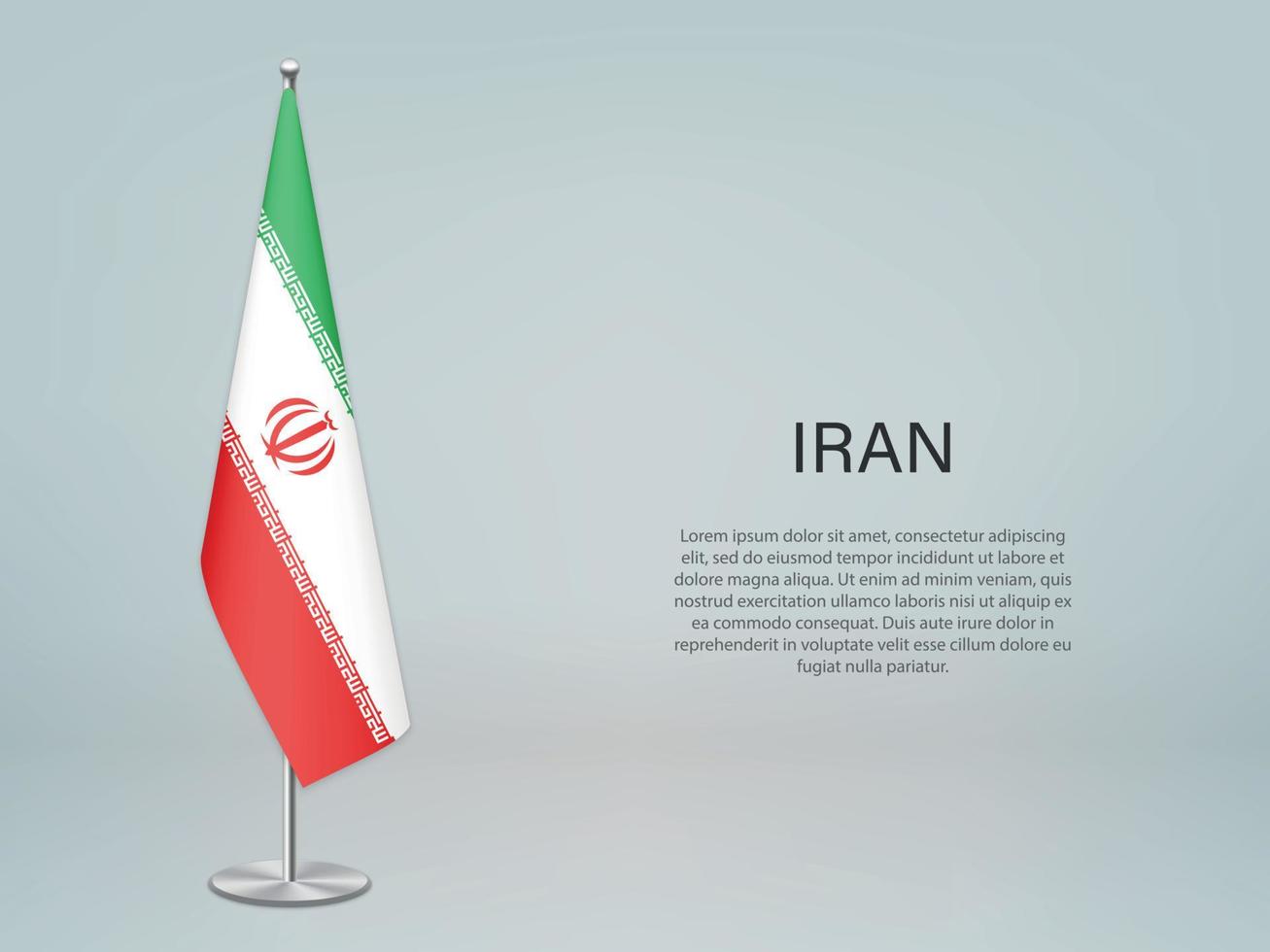 Iran hanging flag on stand. Template forconference banner vector