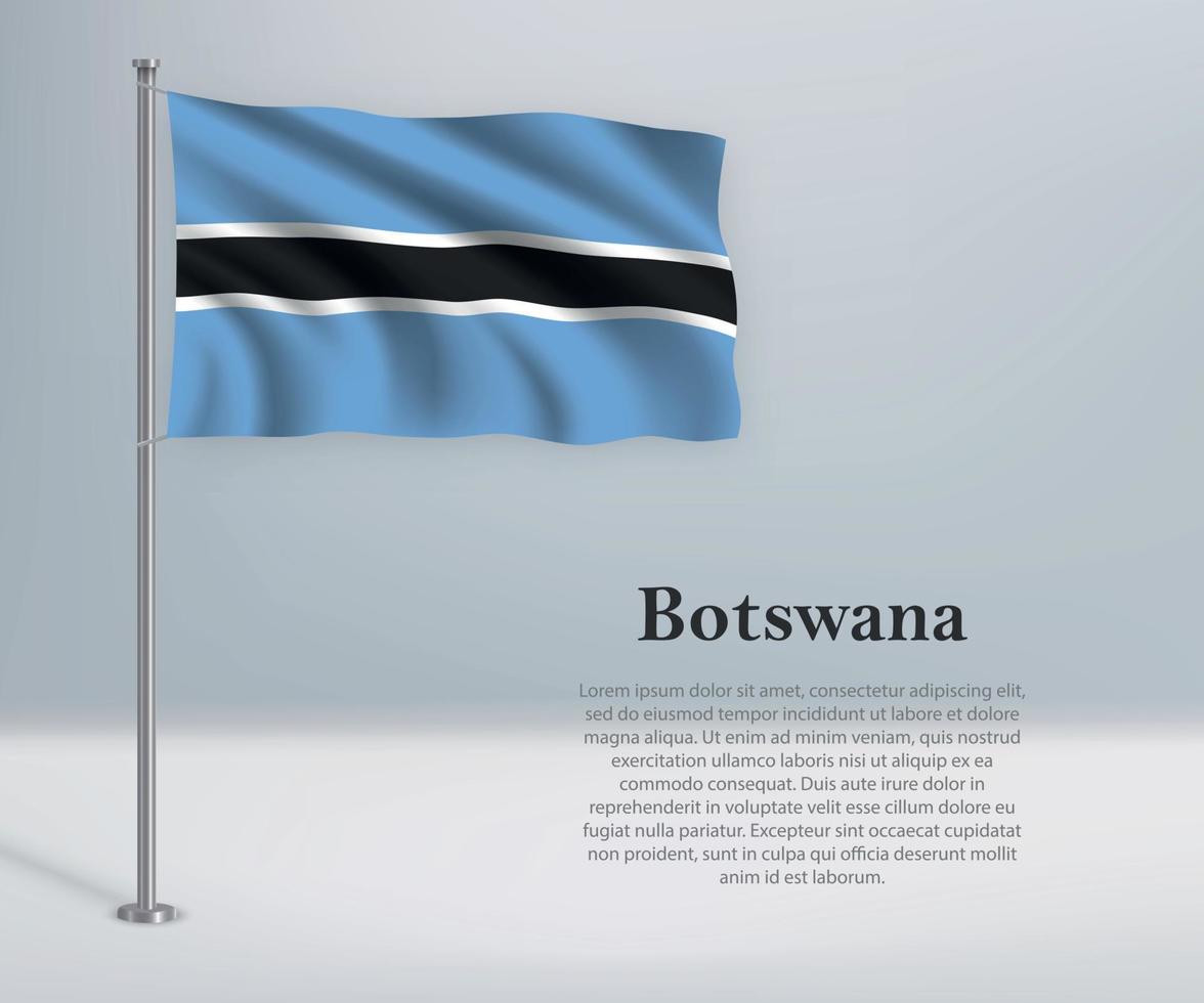 ondeando la bandera de botswana en el asta de la bandera. plantilla para la independencia d vector