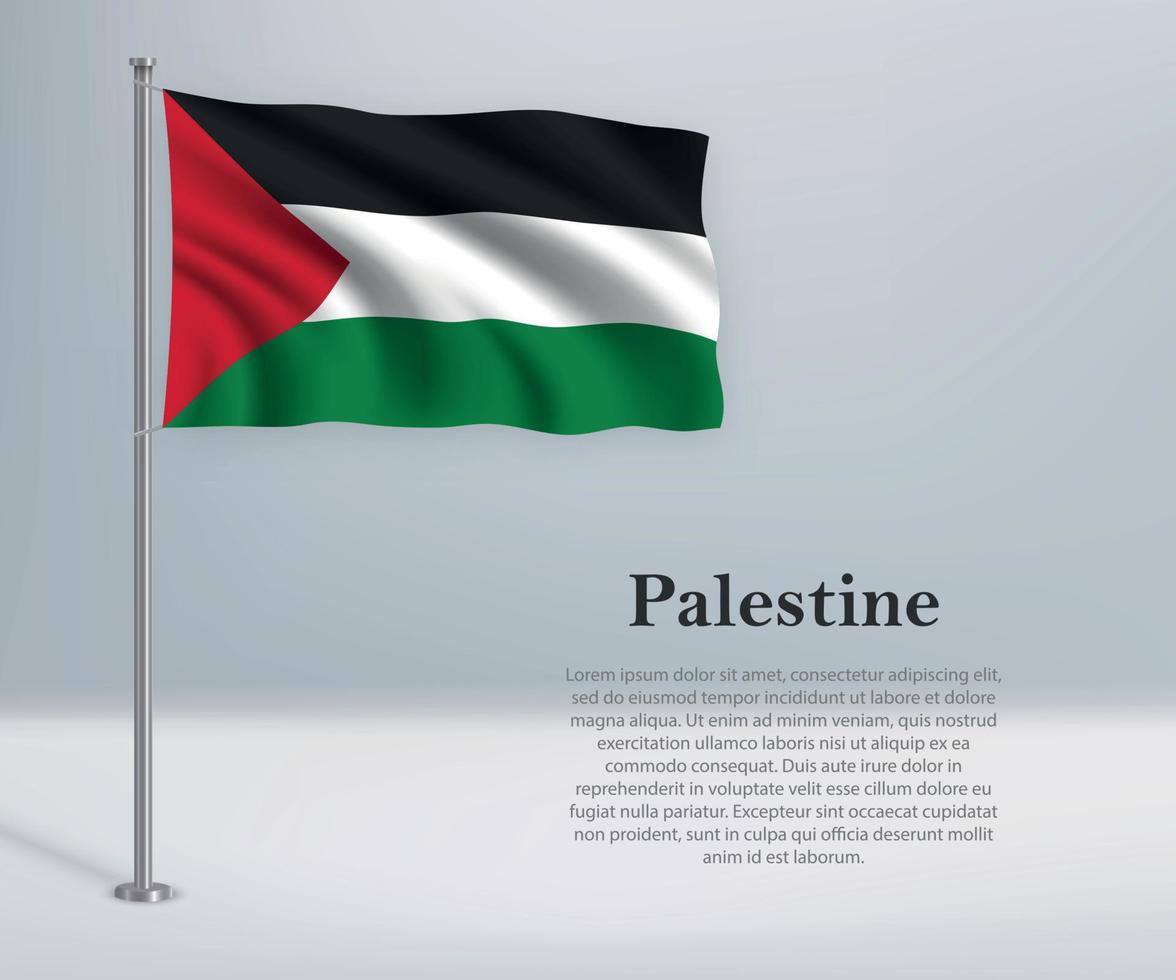 Waving flag of Palestine on flagpole. Template for independence vector