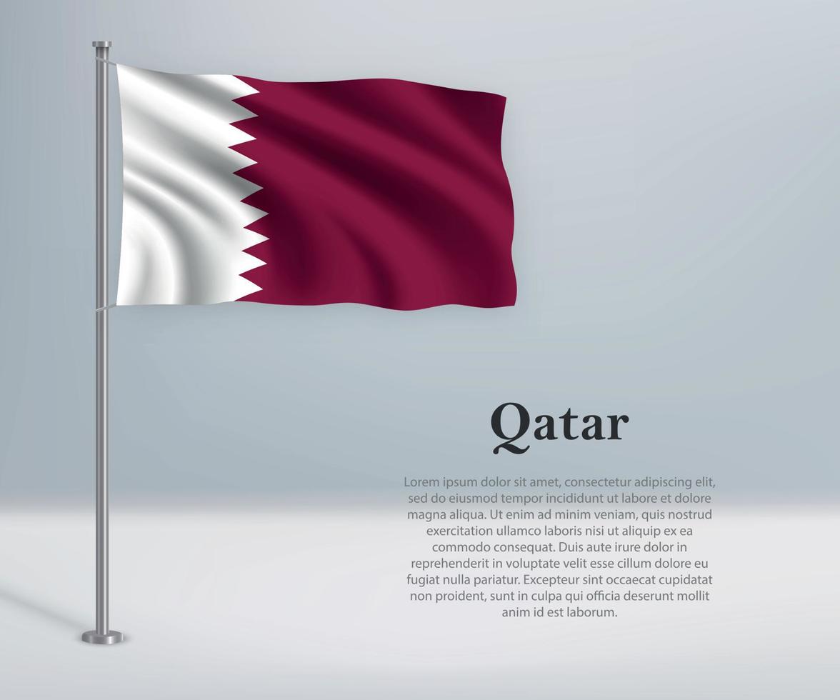 Waving flag of Qatar on flagpole. Template for independence day vector