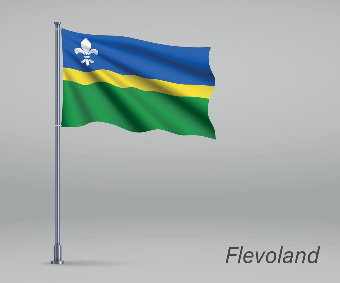 Waving flag of Flevoland - province of Netherlands on flagpole. vector