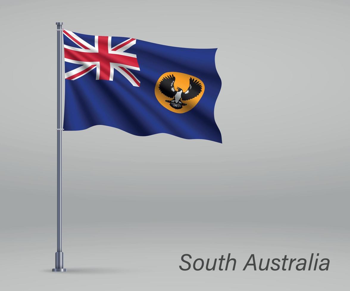 Waving flag of South Australia - state of Australia on flagpole. vector