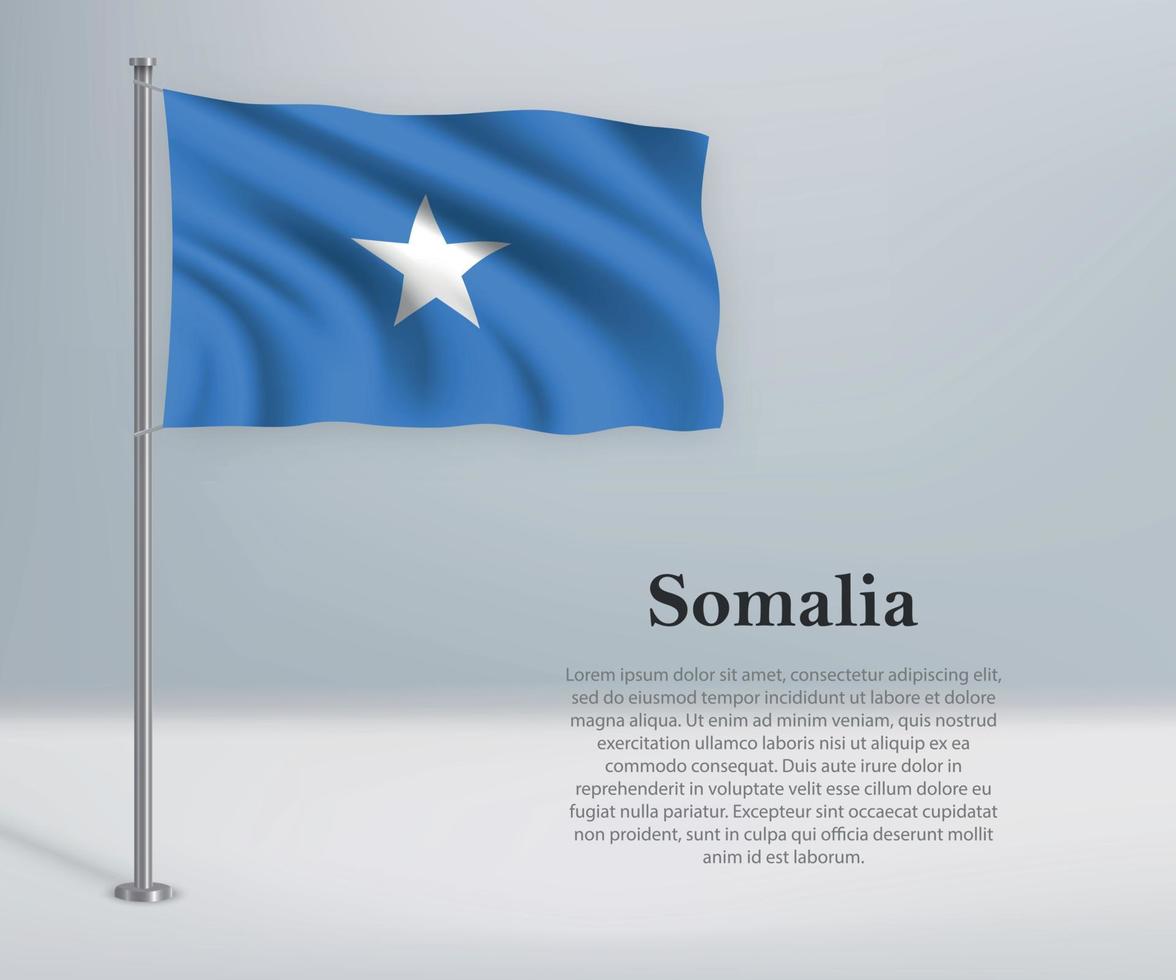 Waving flag of Somalia on flagpole. Template for independence da vector