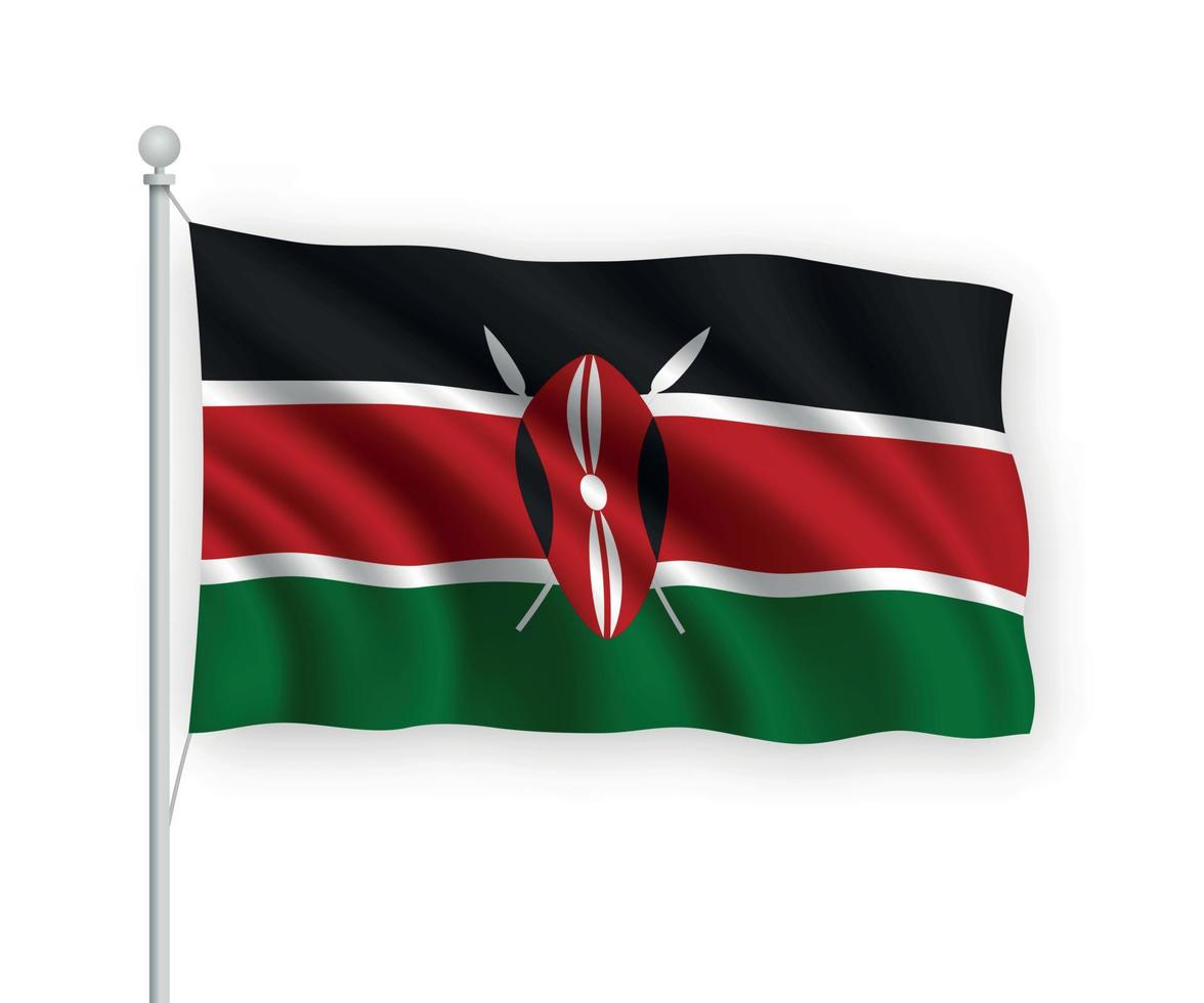 3d waving flag Kenya Isolated on white background. vector