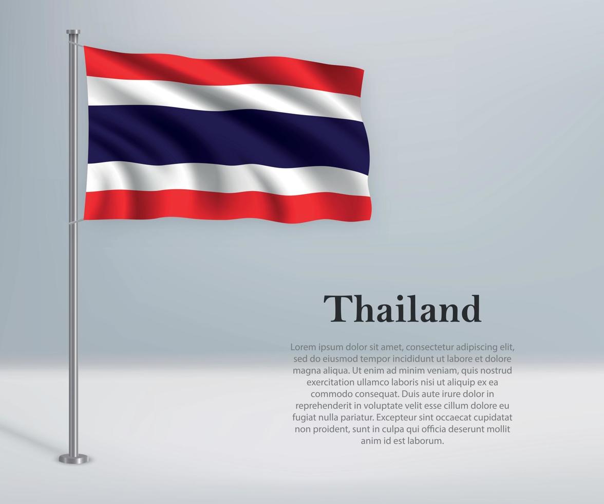 Waving flag of Thailand on flagpole. Template for independence d vector