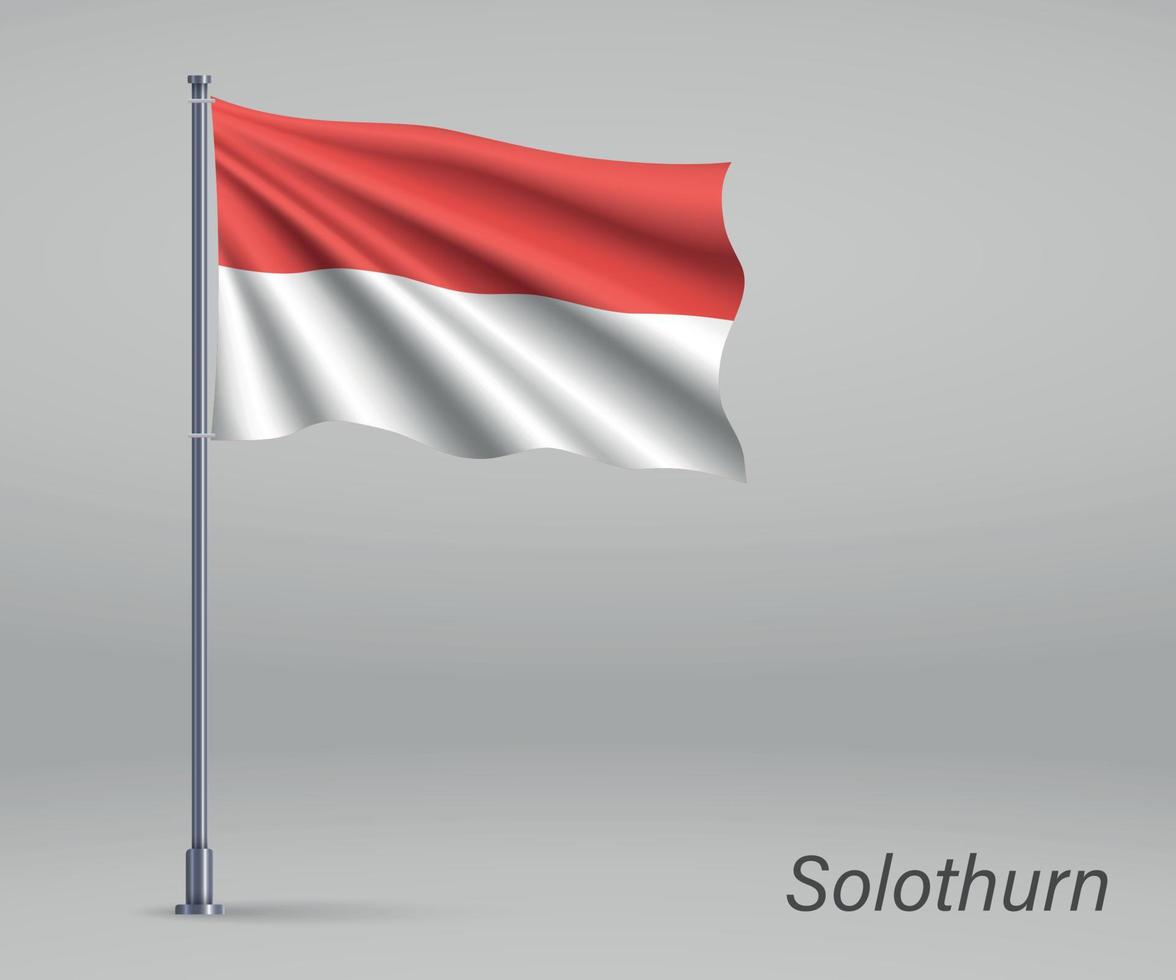 Waving flag of Solothurn - canton of Switzerland on flagpole. Te vector