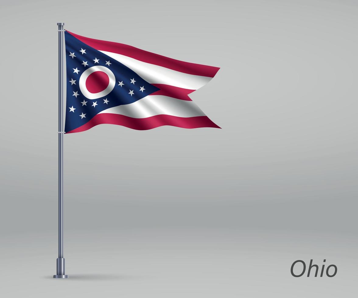 Waving flag of Ohio - state of United States on flagpole. Templa vector