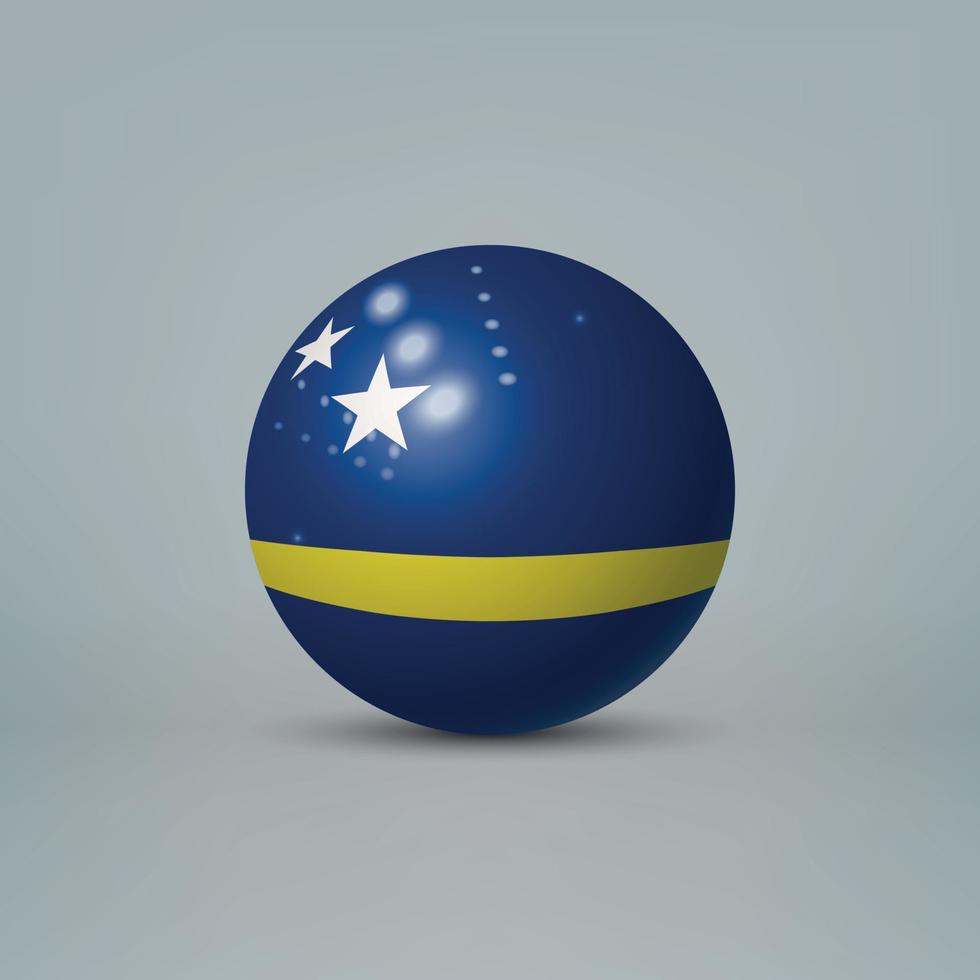 Bola o esfera de plástico brillante realista en 3d con bandera de curacao vector