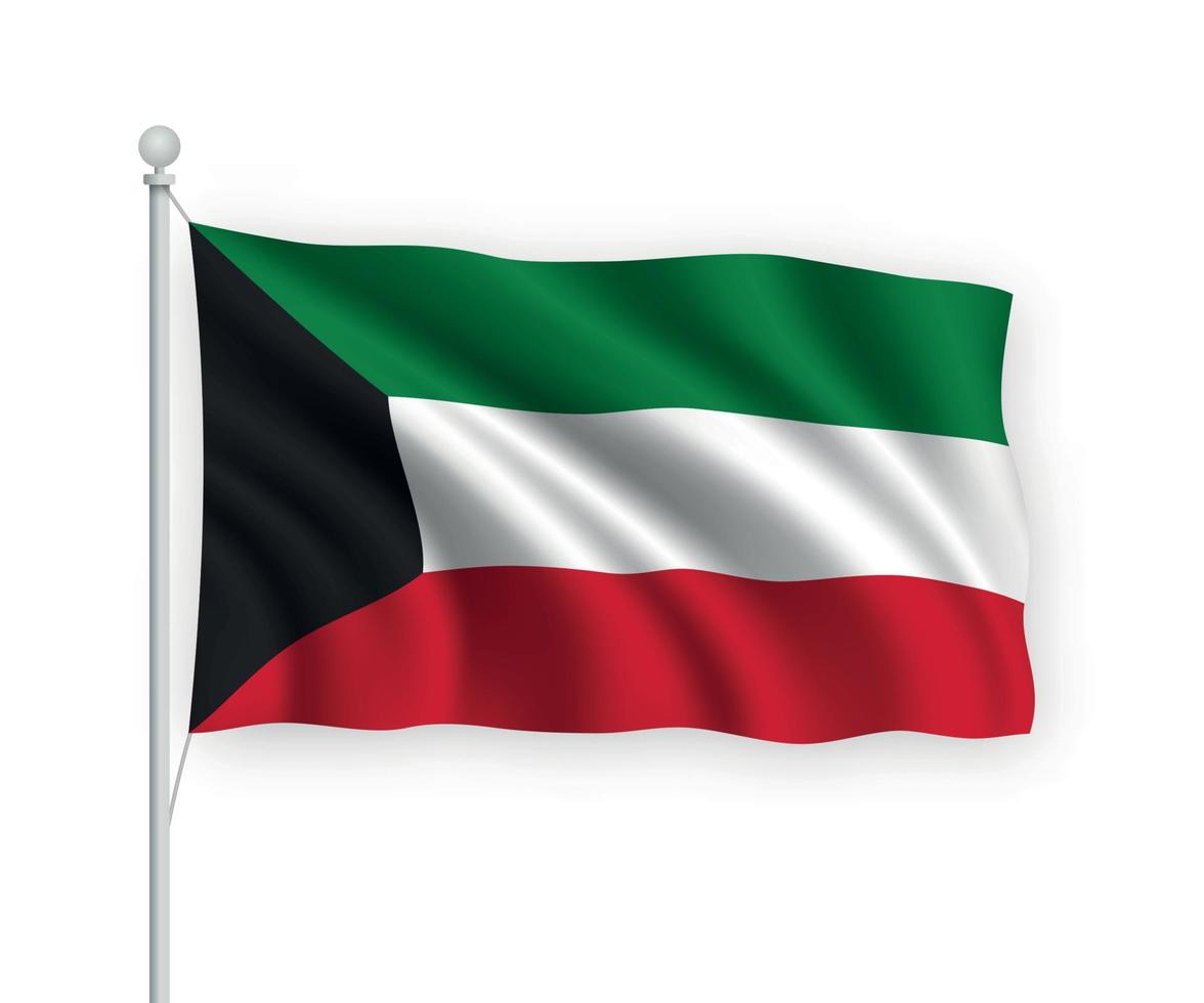 3d waving flag Kuwait Isolated on white background. vector