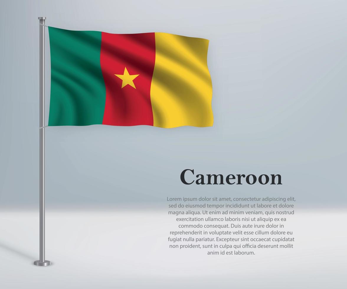 Waving flag of Cameroon on flagpole. Template for independence d vector