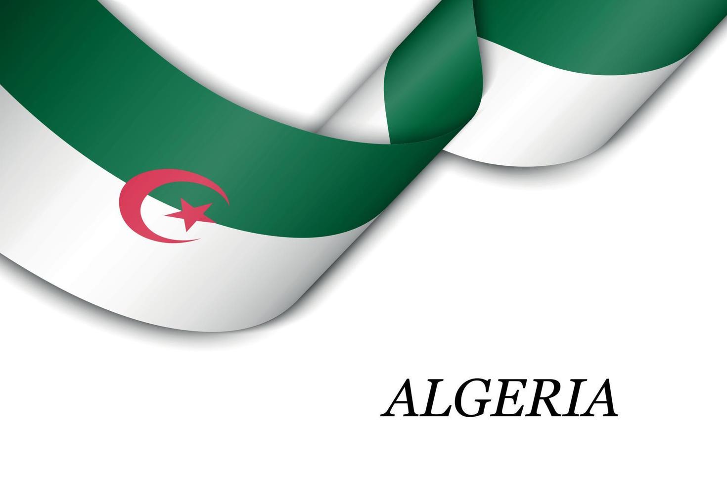 Waving ribbon or banner with flag of Algeria. vector