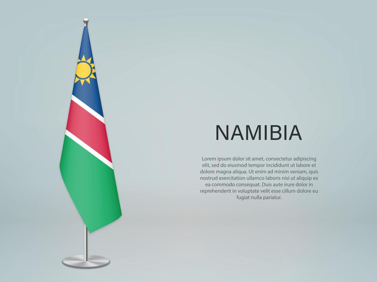 bandera colgante de namibia en el stand. plantilla para banner de conferencia vector