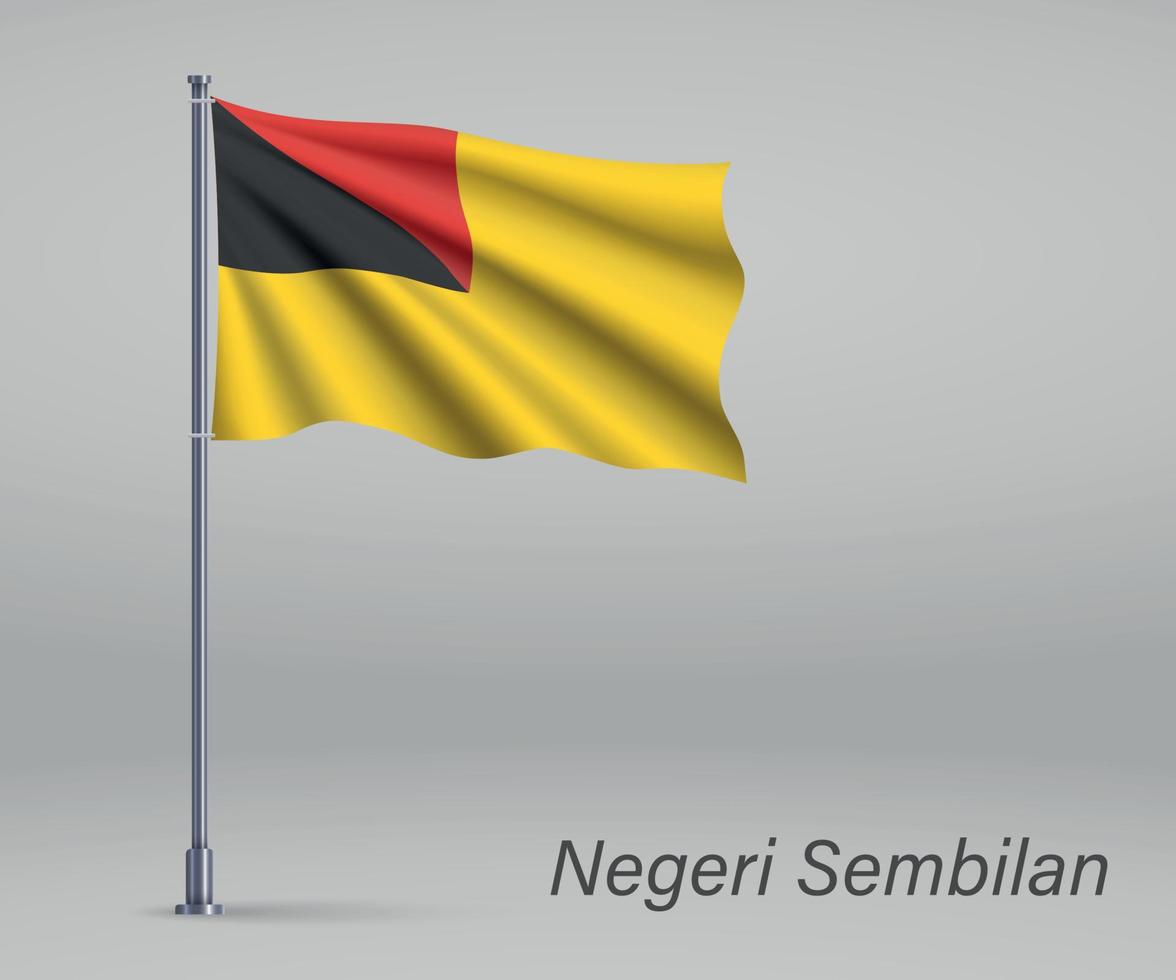 Waving flag of Negeri Sembilan - state of Malaysia on flagpole. vector