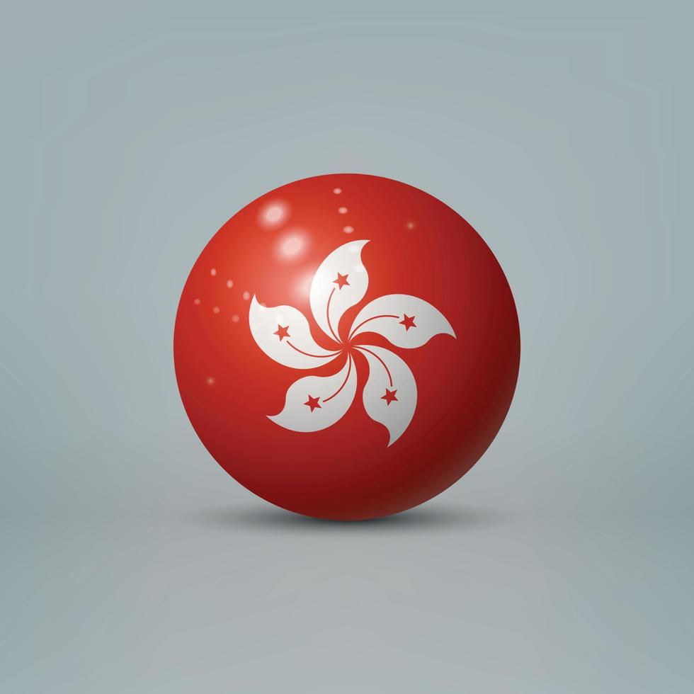 Bola o esfera de plástico brillante realista en 3d con bandera de hong kong vector