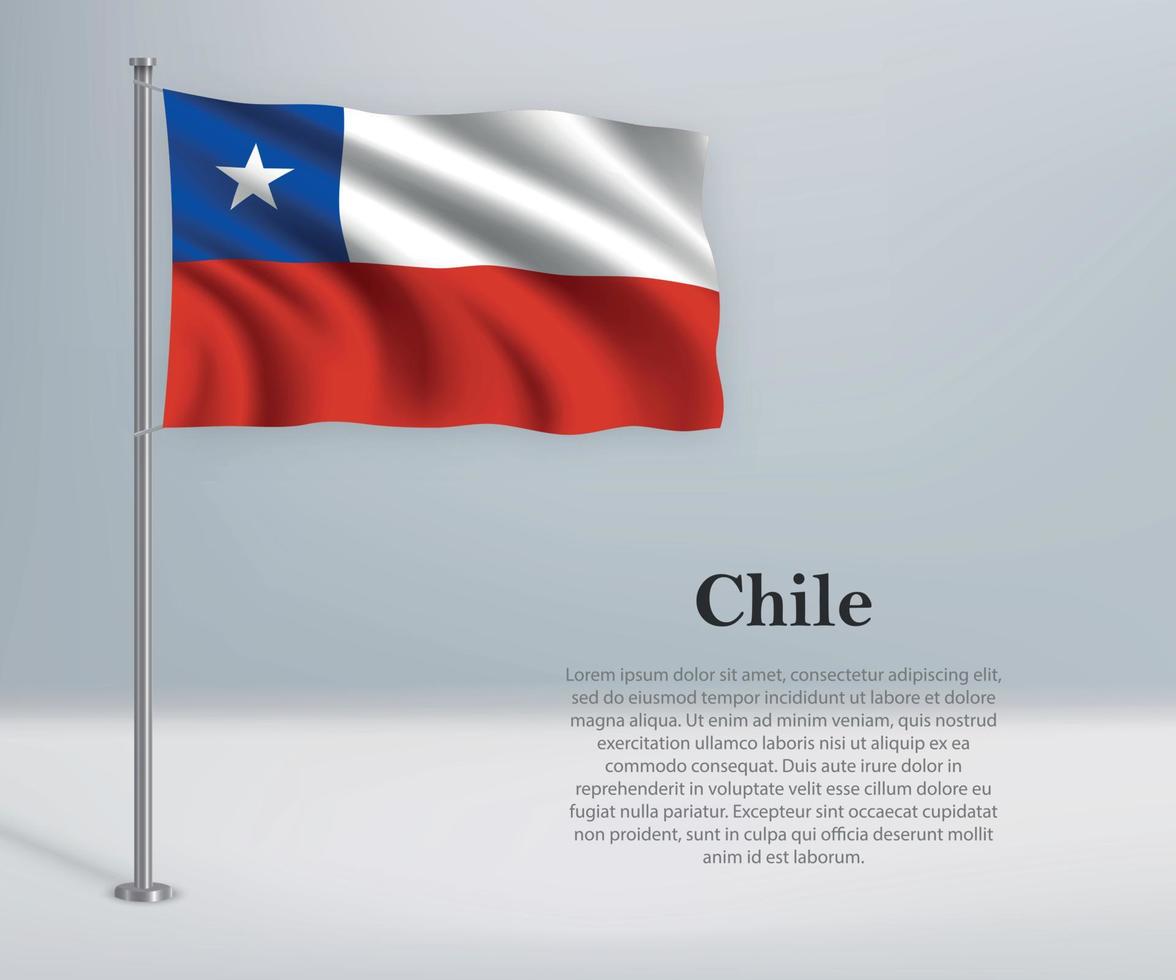 Waving flag of Chile on flagpole. Template for independence day vector