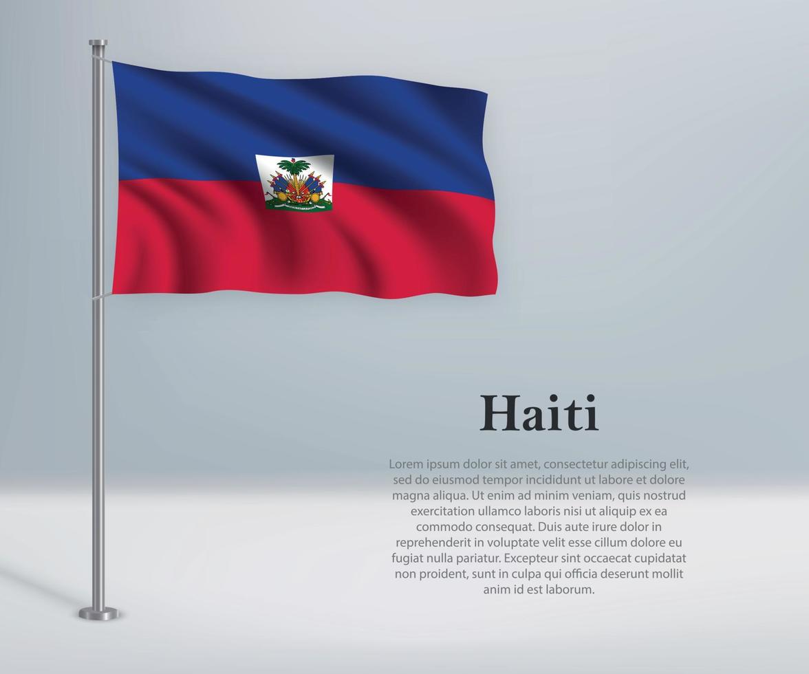 Waving flag of Haiti on flagpole. Template for independence day vector