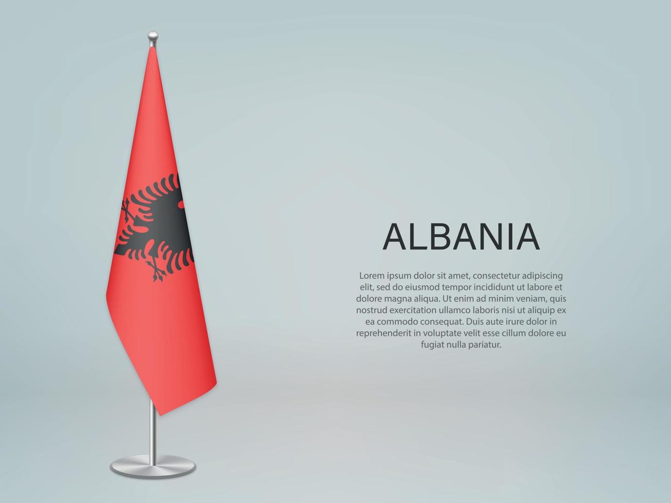 Albania hanging flag on stand. Template forconference banner vector