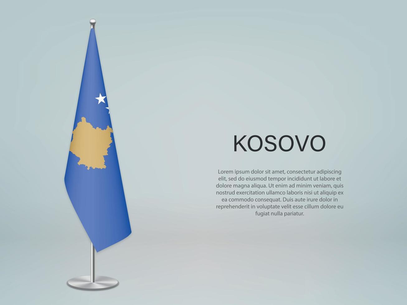 Kosovo hanging flag on stand. Template forconference banner vector