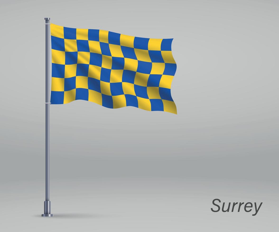 Waving flag of Surrey - county of England on flagpole. Template vector