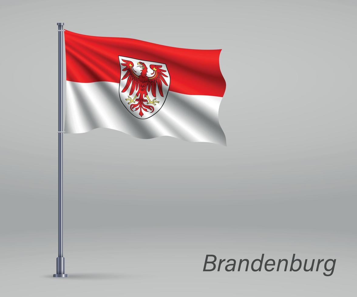 Waving flag of Brandenburg - state of Germany on flagpole. Templ vector